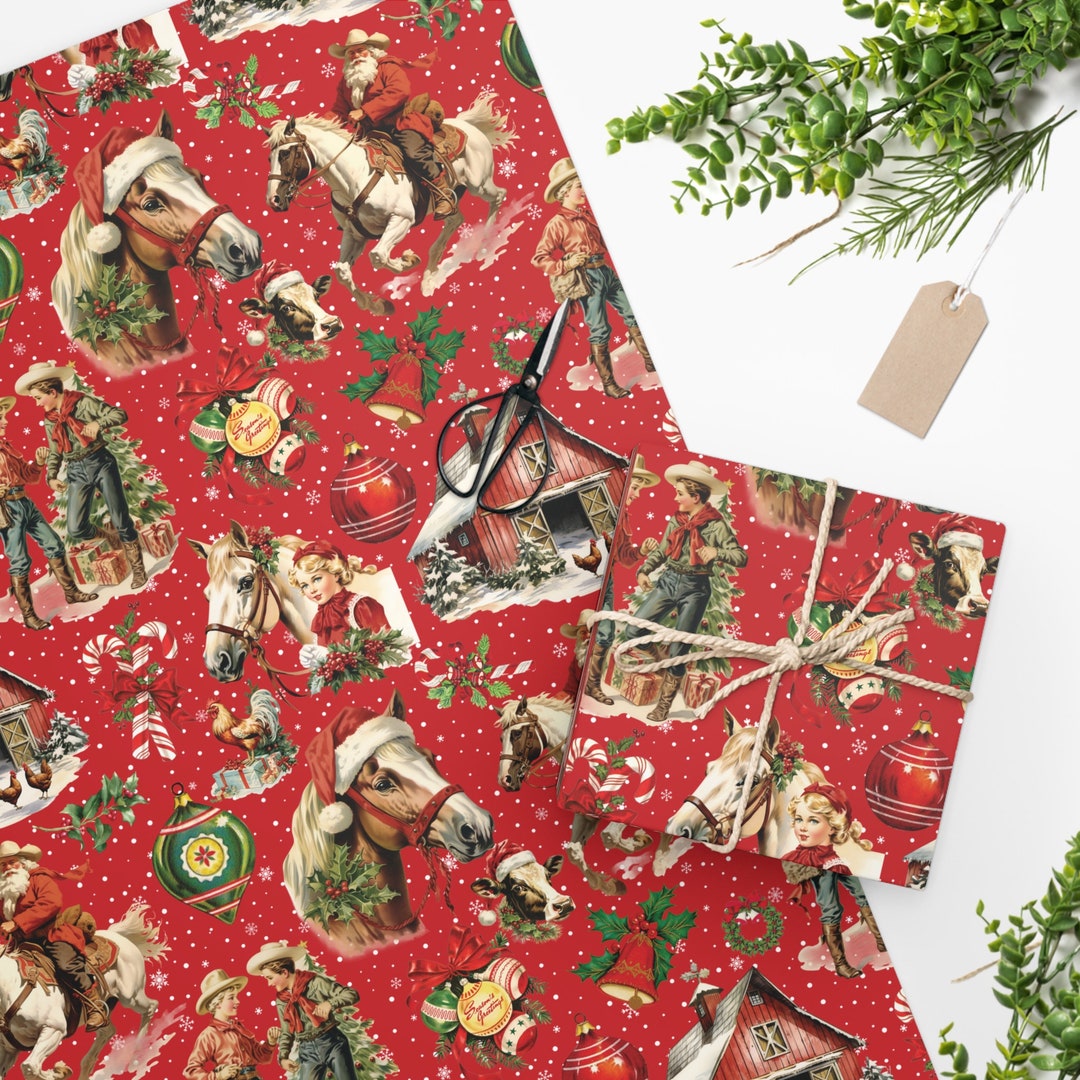 Vintage Western Horse Christmas Wrapping Paper Christmas Etsy