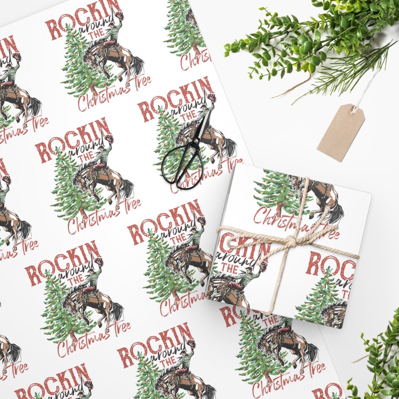 Vintage Western Christmas Wrapping Paper, Cowboy Wrapping Paper, Cowboy Christmas, Rockin Around The Christmas Tree, Wrapping Paper Rolls