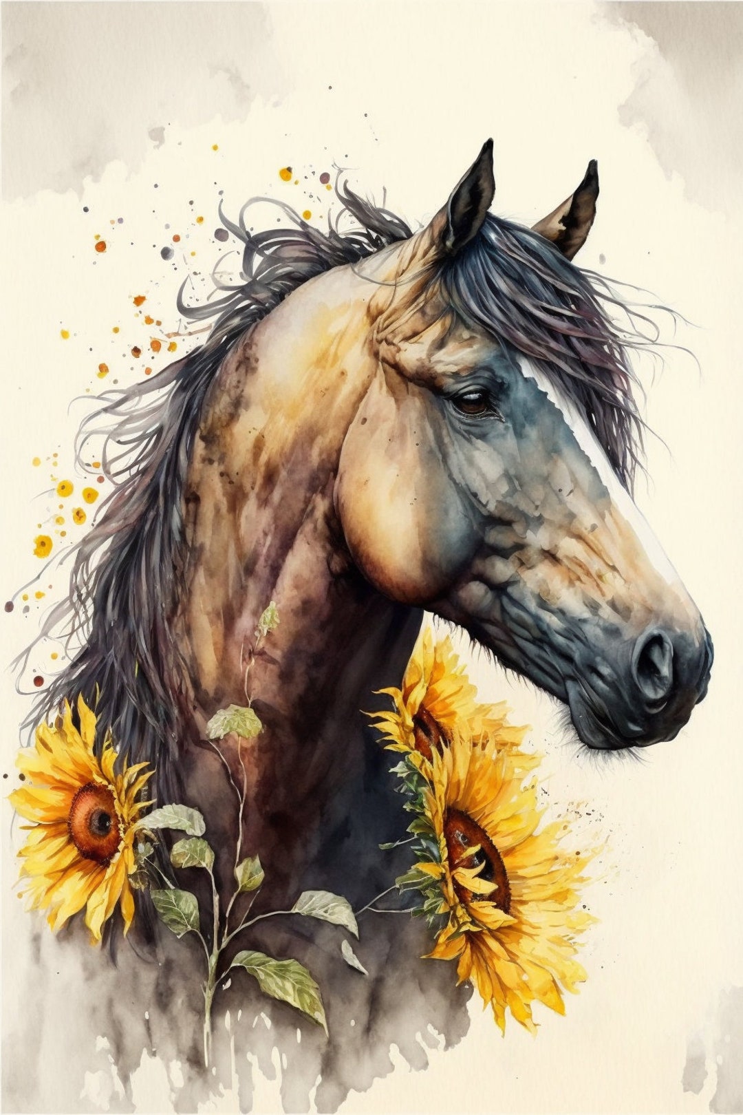 Sunflower Horse Digital Download Print Watercolor Horse Painting Horse
