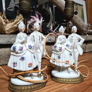 Vintage Pair Antique Porcelain Meissan Style Lamps, Antique French Porcelain Lamps, Victorian Lamps, Vintage Home Decor Accents