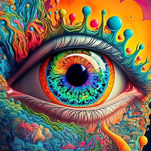 Psychedelic Eyeball Art | Trippy Digital Download Print |  Artwork | 420 Svg | Vibrant Abstract Art | Mushroom Wall Art | Hippie Art
