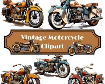 Vintage Motorcycle Clipart Bundle, Biker PNG Graphics (Digital Download)
