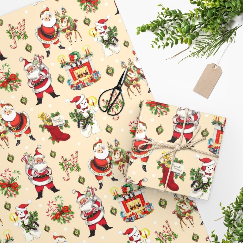 Vintage Santa Claus Wrapping Paper | 90 GSM Glossy Paper image 1