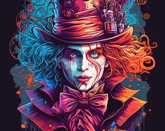Trippy Mad Hatter Art Print | Psychedelic Poster (Digital Download)