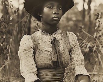Antique Portrait Photograph | African American Woman with Hat (Digital Download)