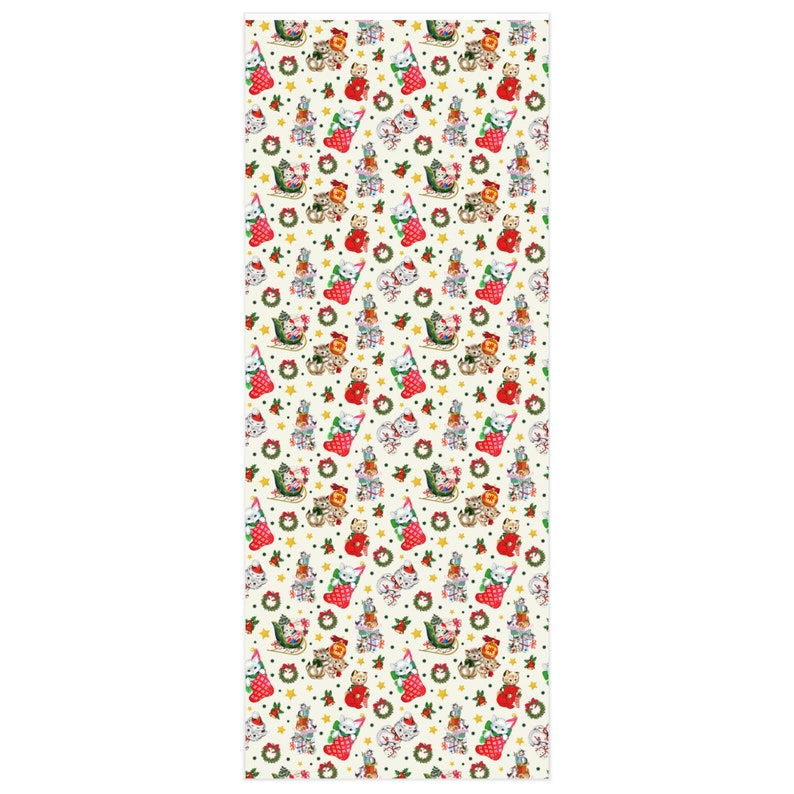 Vintage Christmas Kitty Wrapping Paper Roll, Holiday Gift Wrap image 4