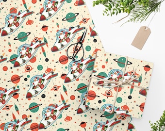 Vintage Scifi Christmas Wrapping Paper, Retro Christmas Wrapping Paper Rolls, Craft Paper, Wrapping Paper Sheet, Antique Christmas Design