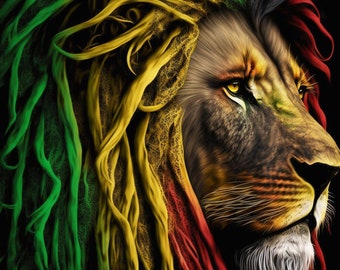 Jamaican Lion Art | Digital Download Print  | African Lion Decor | Cellphone Wallpaper | Rastafarian Lion