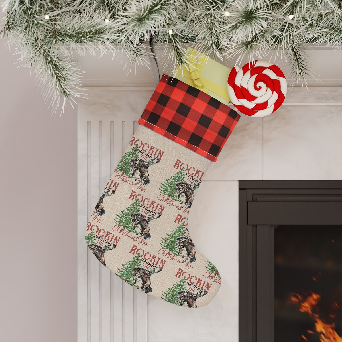 Western Christmas Stocking | Red Plaid Cuff, Burlap Stocking - Etsy