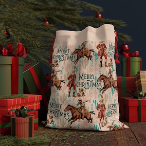 Sacco di Babbo Natale vintage in stile western / Decorazioni natalizie western / Sacchetto regalo di Natale da cowboy / Calza della Befana / Idee regalo / Rustico