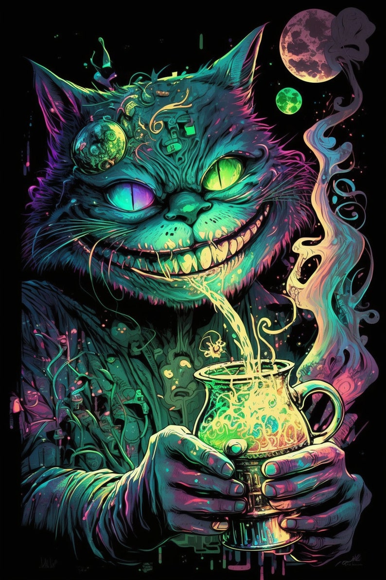 Cheshire Cat Art Alice In Wonderland Art Digital Art Wall Decor Home Decor Alice In Wonderland Wall Art Psychedelic Art image 1