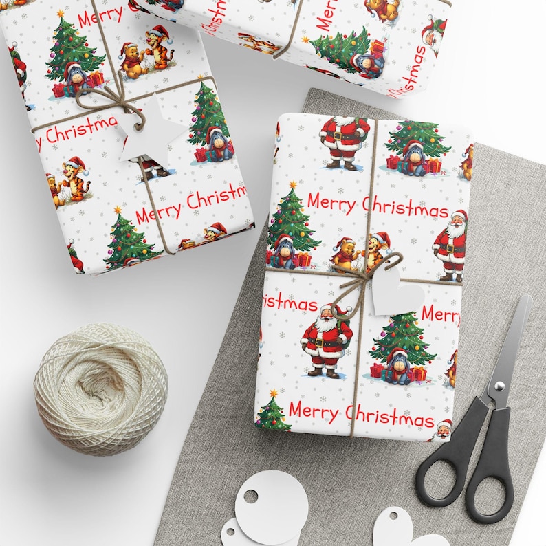 winnie the pooh, tigger, eeyore, santa clause, wrapping paper, gift wrap, gift ideas, christmas decor, christmas tree, christmas tags, christmas stocking, christopher robin