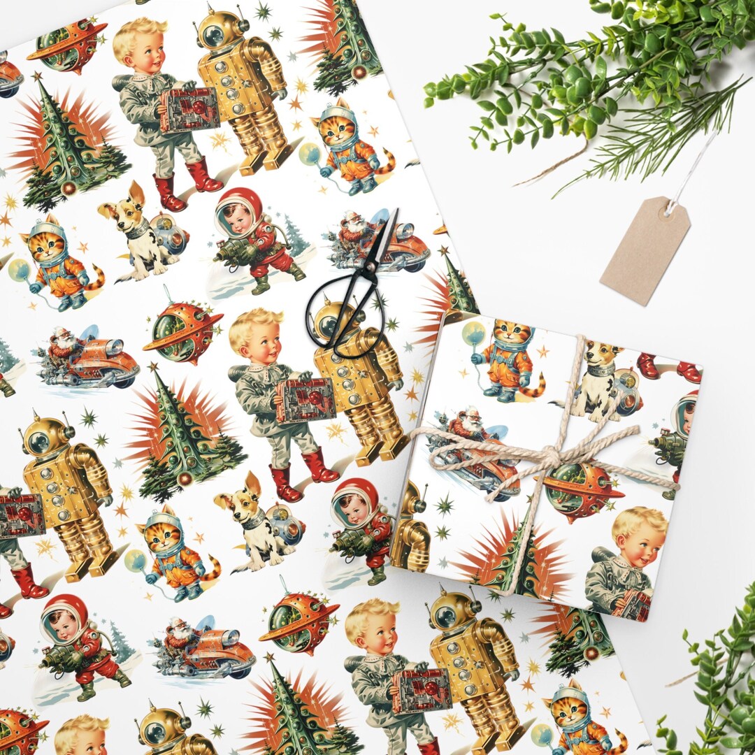 Vintage Scifi Christmas Wrapping Paper | Christmas Gift Wrap | Vintage ...