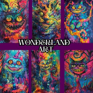 Psychedelische Katzen Kunst | Im Wunderland Kunst | Digitale Kunst | Wanddekoration | Wohnkultur | Fantasy Wonderland Wall Art | Psychedelische Kunst