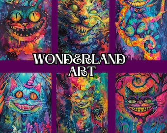 Psychedelic Cheshire Cat Art | Fantasy Wonderland Decor (Digital Art)