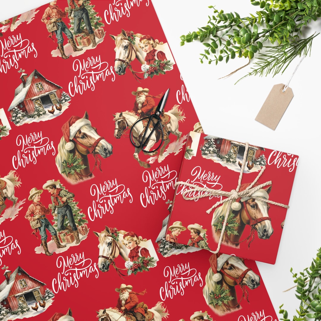 Vintage Western Horse Christmas Wrapping Paper Christmas Gift Wrap