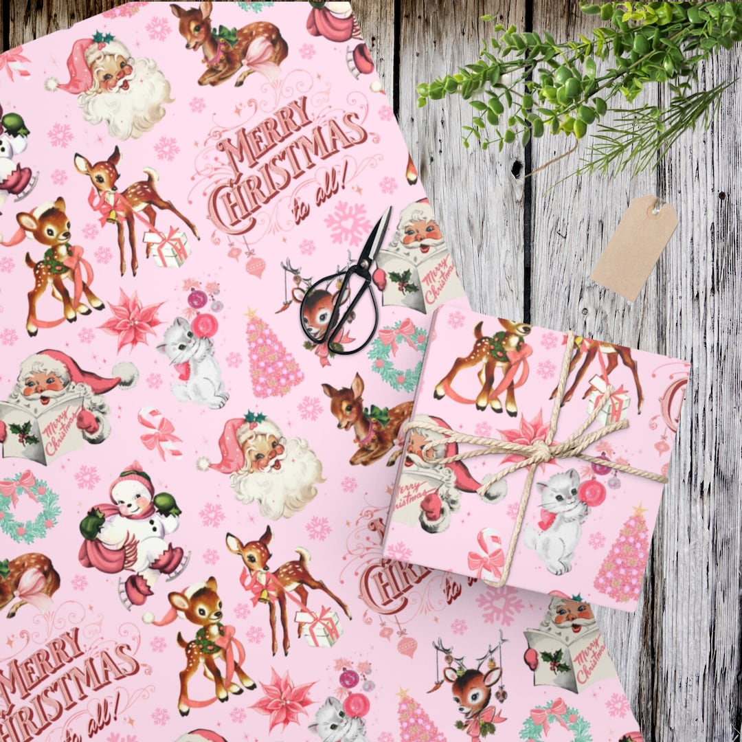 Vintage Pink Christmas Wrapping Paper Christmas Gift Wrap Vintage Santa Pink Christmas Wrapping Paper