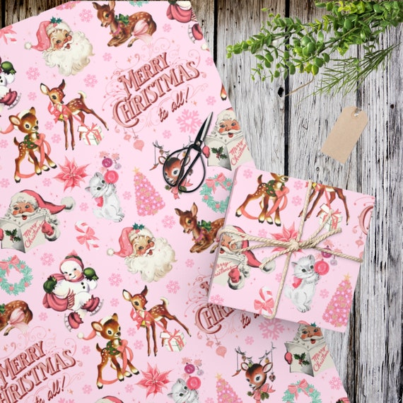 Vintage Pink Christmas Wrapping Paper Christmas Gift Wrap Vintage