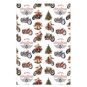Vintage Biker Christmas Wrapping Paper ROLL, Motorcycle Gift Wrap
