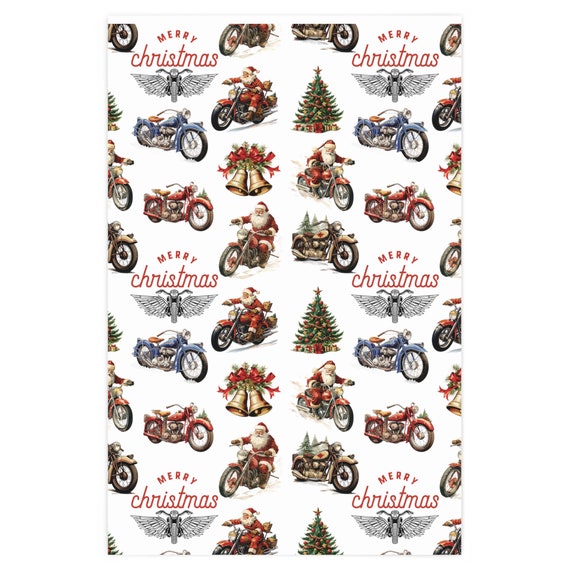 Vintage Biker Christmas Wrapping Paper ROLL Motorcycle Gift Wrap
