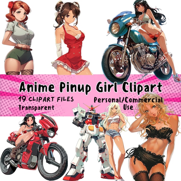 Anime Pinup Girl Clipart PNG Bundle, Anime Transparent PNG, Anime Girl Clipart, Instant Download, Junk Journal Paper Craft Commercial Use