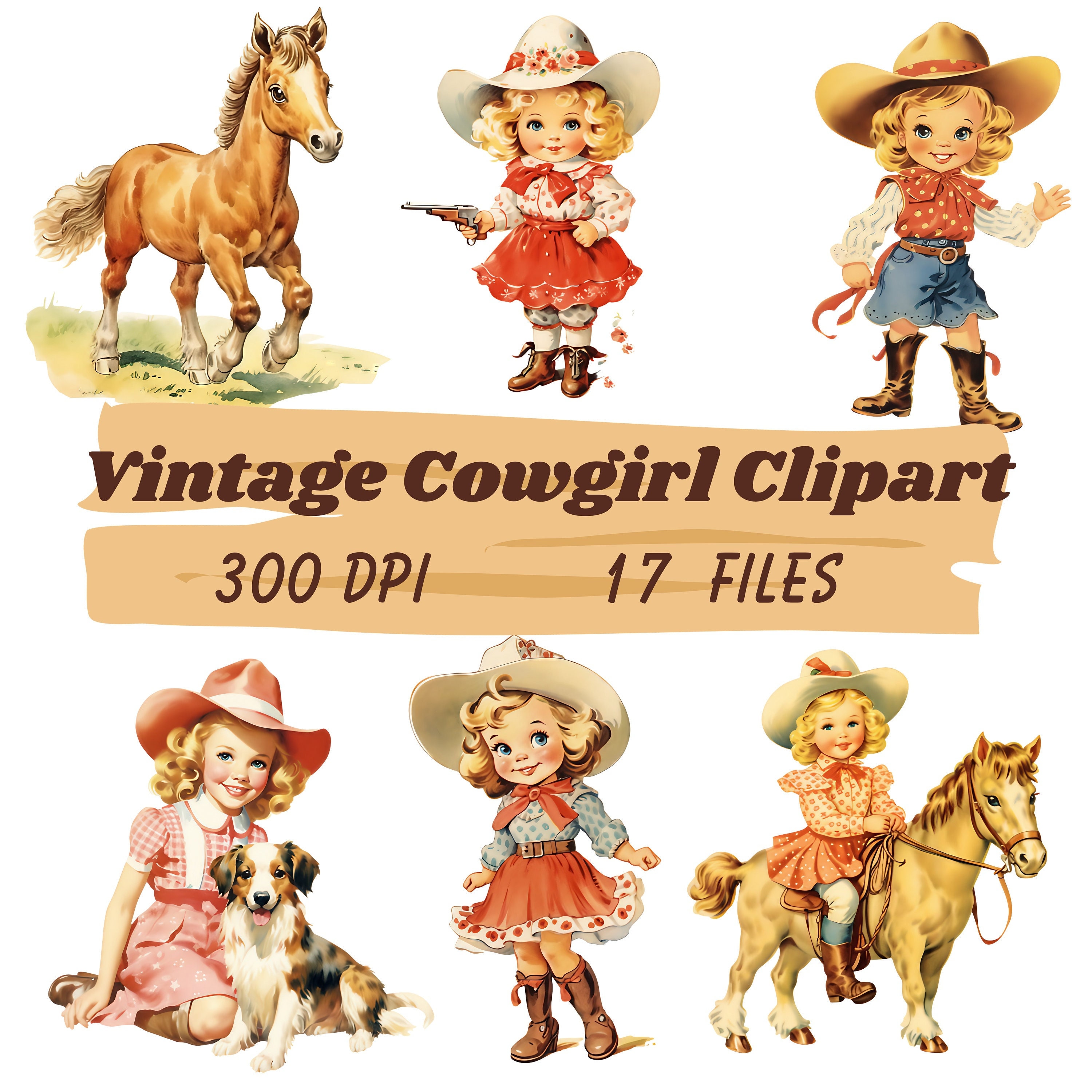 Vintage Cowgirl Clipart Bundle PNG, SVG, Cowgirl Digital Download, Western  Cowboy Clipart Horse Clipart Journal Scrapbooking Ephemera - Etsy, image size:3000x3000