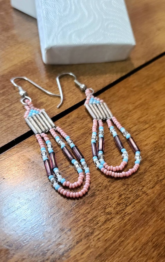 Vintage Navajo Beaded Earrings, Dangle Earrings, N