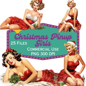 Bundle de cliparts PNG Noël rétro, PNG Transparent des années 50, clipart pin-up, téléchargement immédiat Scrapbooking, Junk Journal artisanat en papier à usage Commercial