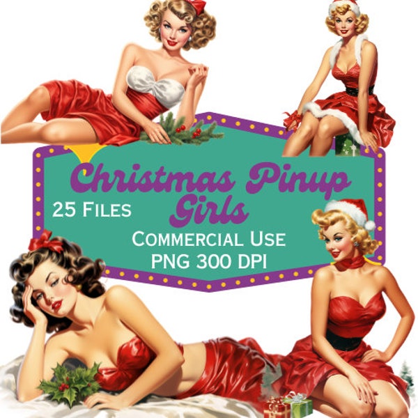 Retro Christmas Clipart PNG Bundle, '50s Transparent PNG, Pinup Clipart, Instant Download Scrapbook, Junk Journal Paper Craft Commercial Use