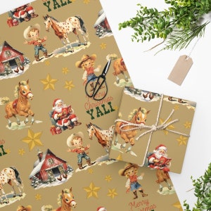 Western Weihnachtsgeschenkpapier | Cowboy Weihnachten | Vintage Weihnachtsmann Geschenkpapier | Urlaub Geschenkverpackung | Geschenkpapier