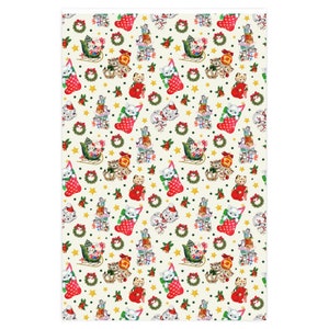 Vintage Christmas Kitty Wrapping Paper Roll, Holiday Gift Wrap image 2