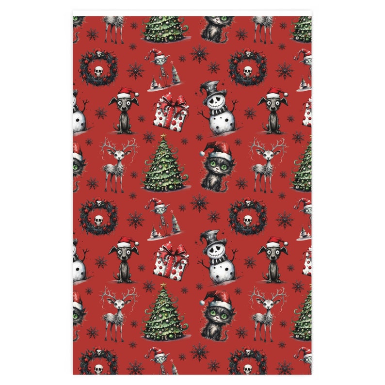 Halloween Goth Christmas Wrapping Paper, Christmas Gift Wrap, Nightmare Christmas Gifts, Christmas Gift Ideas, Christmas Tree, jack skellington, nightmare before christmas, zero, oogie boogie, christmas wreath, christmas ornaments
