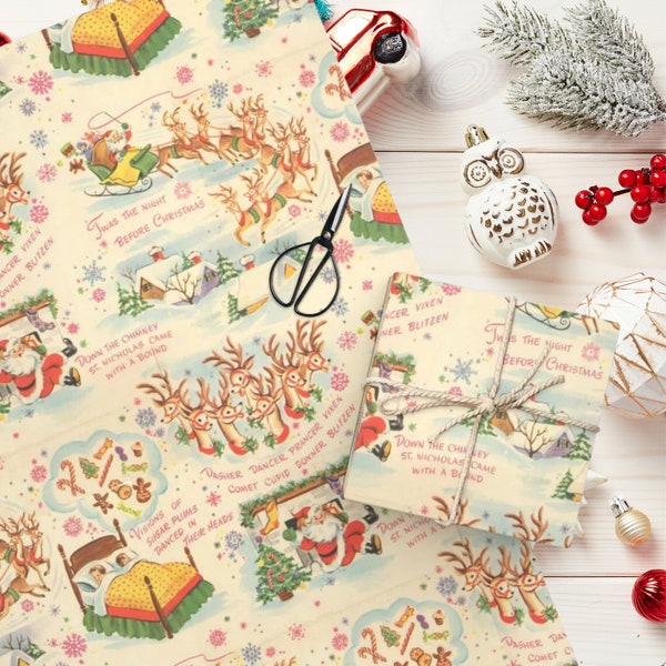 Vintage Christmas Wrapping Paper | Christmas Gift Wrap | Vintage Santa Wrapping Paper | Holiday Gift Wrap | Wrapping Paper 24x36, 24x60