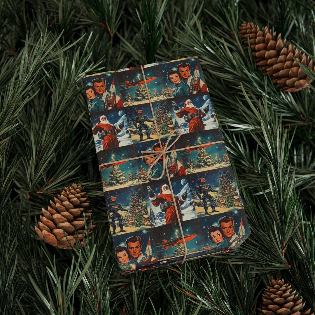 Vintage Scifi Christmas Wrapping Paper, Sci Fi Wrapping Paper, Santa ...