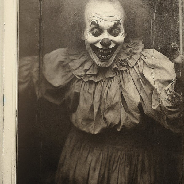 Creepy Clown Photo | Halloween Decor | Digital Download Print  | Weird Photography | Rare Antique Photo | Old Polaroid Photo