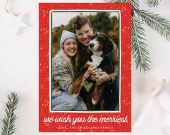 We Wish You the Merriest Christmas Printed Card Custom Photo Modern Photo Christmas Card Minimalist Christmas Photo Card Photo Christmas