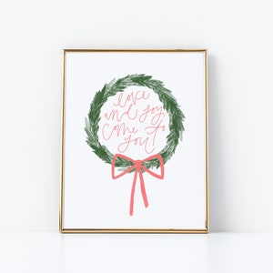 Love and Joy Wreath Illustration Holiday Wall Art DIGITAL DOWNLOAD Printable Christmas Wall Art Print Whimsical Christmas Wall Decor