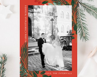 Warm Christmas Wishes Printed Card Custom Photo, Modern Photo Christmas Card Template, Minimalist Christmas Photo Card, Photo Christmas Card