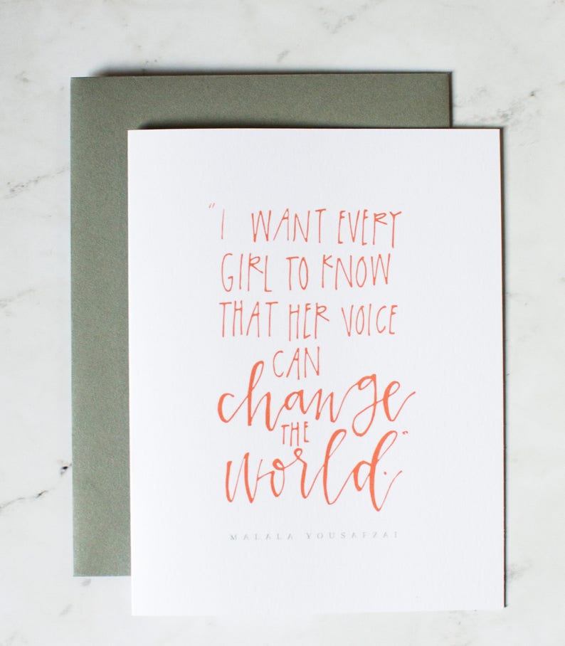Malala Girls Change the World Quote Galentine/'s Day Greeting Card Women/'s Day Card