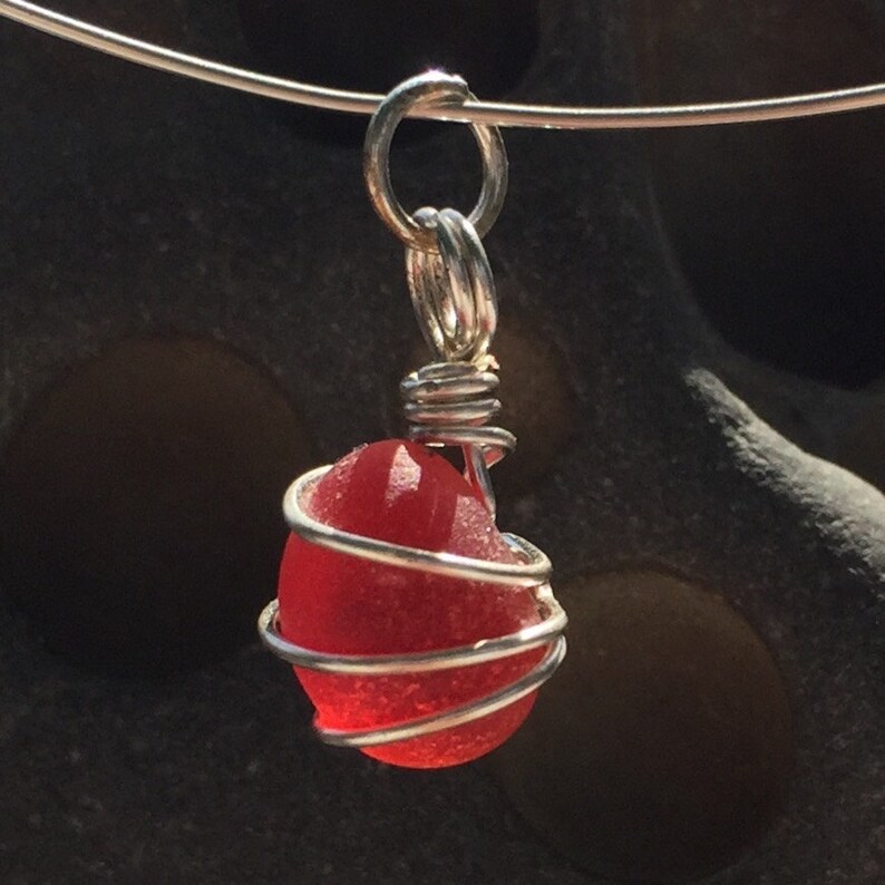 Red Genuine Sea Glass Bead Handcrafted Silver Wire Wrapped Etsy