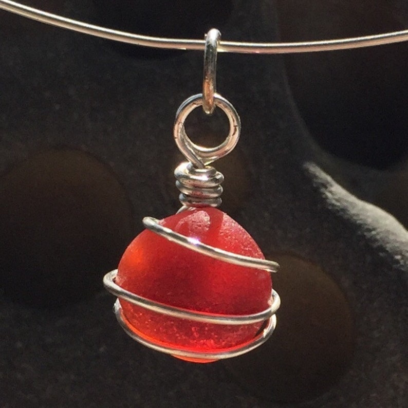 Red Genuine Sea Glass Bead Handcrafted Silver Wire Wrapped Etsy
