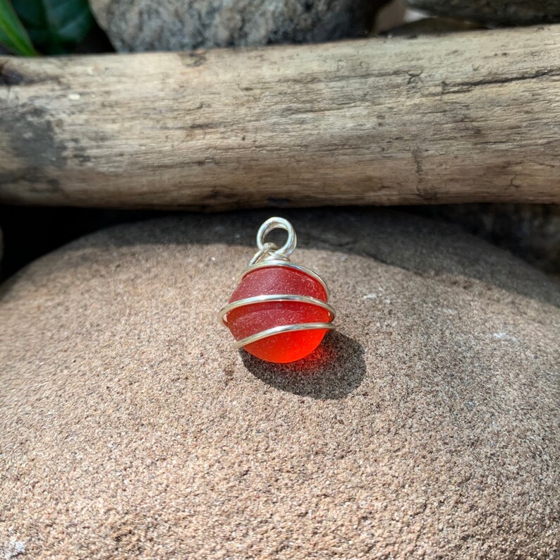 Red Genuine Sea Glass Bead Handcrafted Silver Wire Wrapped Etsy