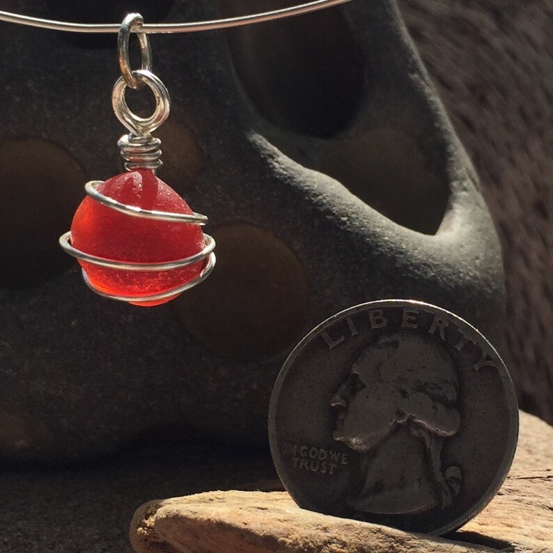 Red Genuine Sea Glass Bead Handcrafted Silver Wire Wrapped Etsy