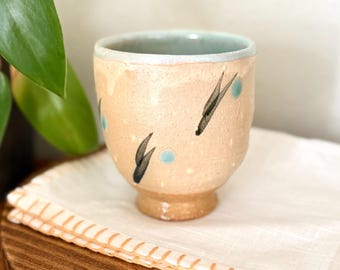 Studio Pottery Cup Handmade Ceramic Tumbler | Vintage Speckled Neutral Mug | Wabi Sabi Minimalist Stoneware Decor