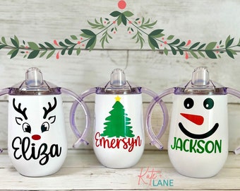 Christmas Sippy Cup / Stainless Steel Toddler Cup / Christmas Gift / Training Cup / Stocking Stuffer / Reindeer or Santa / Snowman
