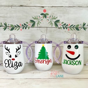 Christmas Sippy Cup / Stainless Steel Toddler Cup / Christmas Gift / Training Cup / Stocking Stuffer / Reindeer or Santa / Snowman