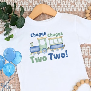 Koszulka urodzinowa Chugga Chugga Two Two, chłopiec na urodziny, koszulka z pociągiem, lokomotywa, prezent dla chłopca, silnik, Choo Choo, maluch, niemowlę, 2 lata