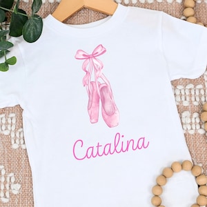 Custom Ballerina Shoes Name Shirt, Toddler Ballet, Kids Ballerina, Youth, Cute Ballerina Outfit, Personalized Name Shirt, Girl Sports, Dance