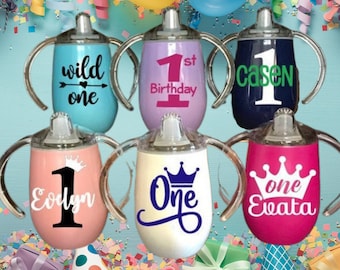 1st Birthday Sippy Cup, First Stainless Steel Cup, Preschool Cup, Nontoxic, Birthday Girl Boy, Wild One, Custom, Berry First, Baby’s First
