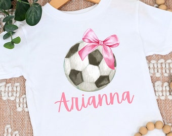 Custom Soccer Bow T-Shirt, Girl Sports Shirt, Kids Soccer Outfit, Girly Soccer, Cute Soccer Tee, Hairbow, Game Day, Soccer Bow